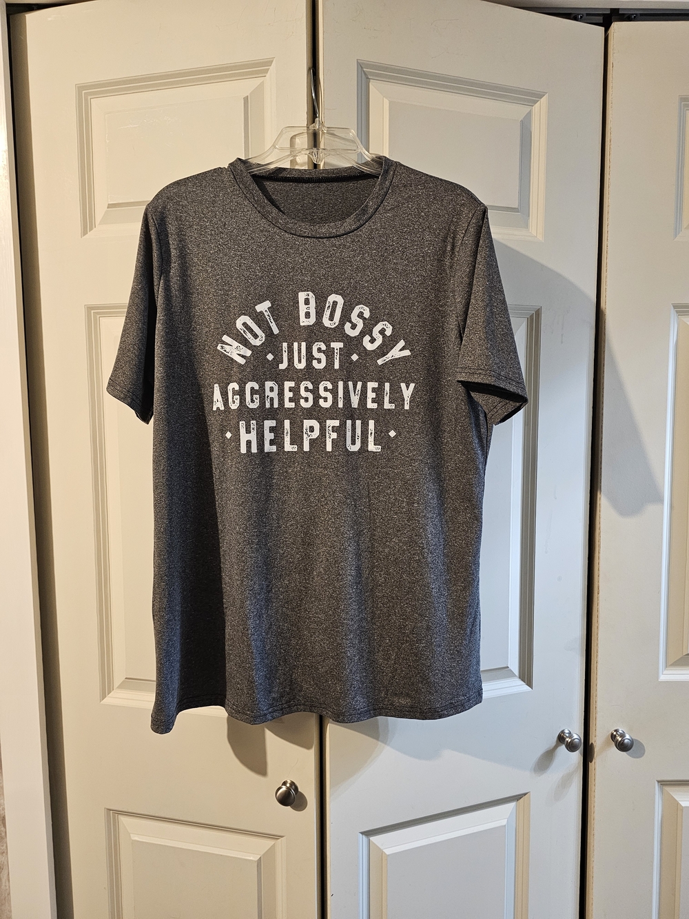 Crewneck Graphic Tee - Gray 'Not Bossy Just Aggressively Helpful'